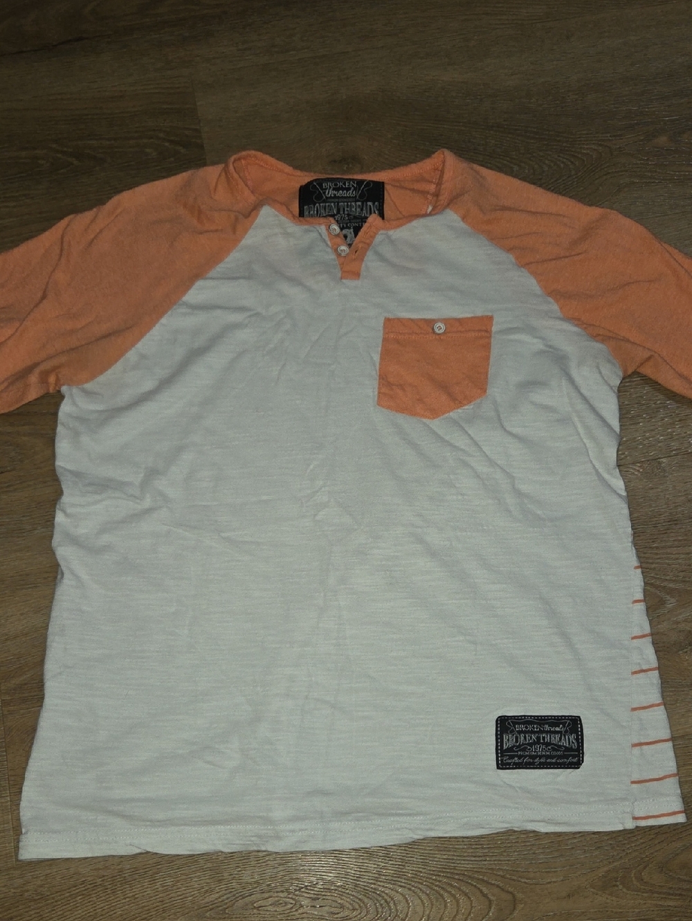 Broken Threads Men’s Orange and White Raglan Henley